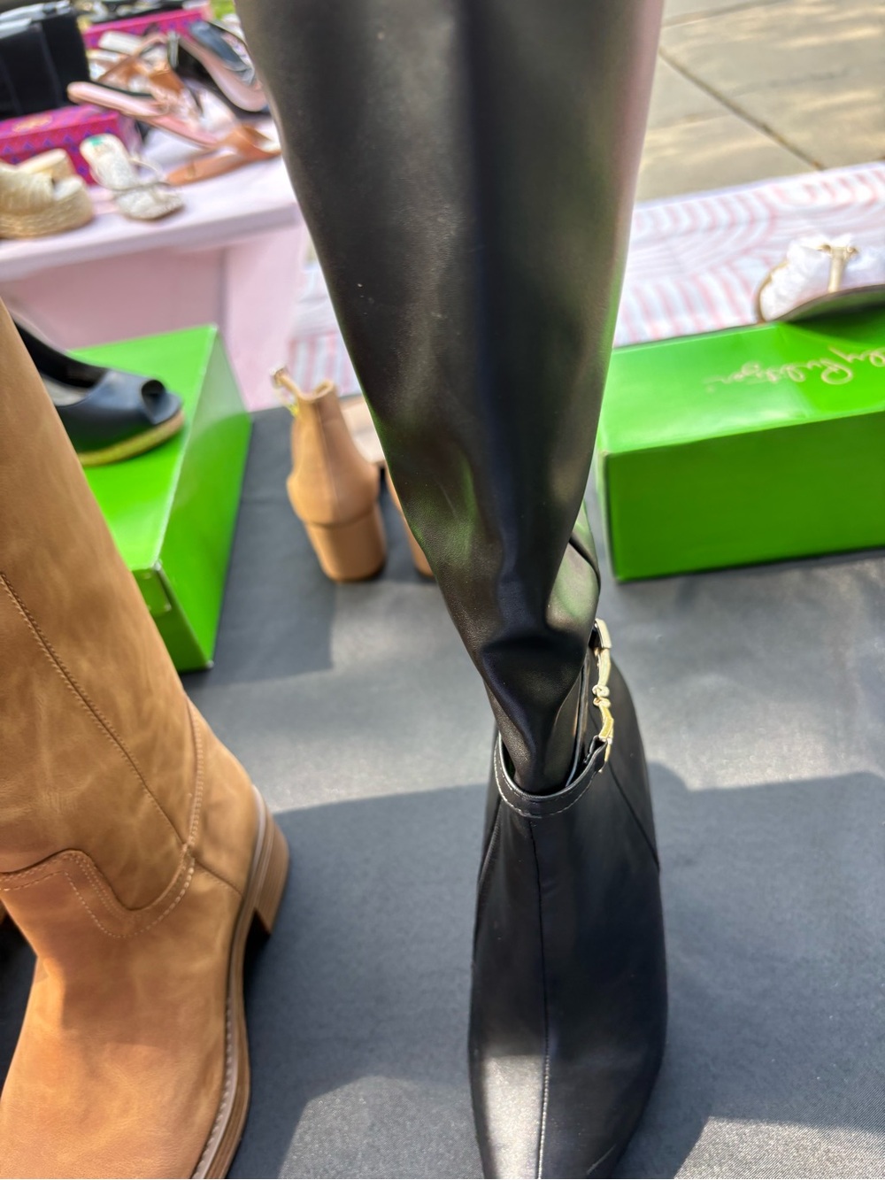 Women's Black Knee-High Boot - Sleek Leather Look